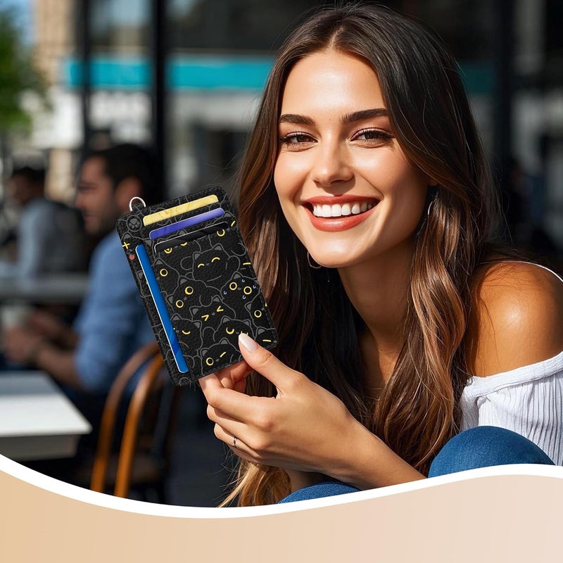 METALPHA Credit Card Holder Slim Wallet, Small Wallets Woman RFID Wallet Women, Front Pocket Cute Funny Mini Thin ID Card holders (winking kitty) - Image 3